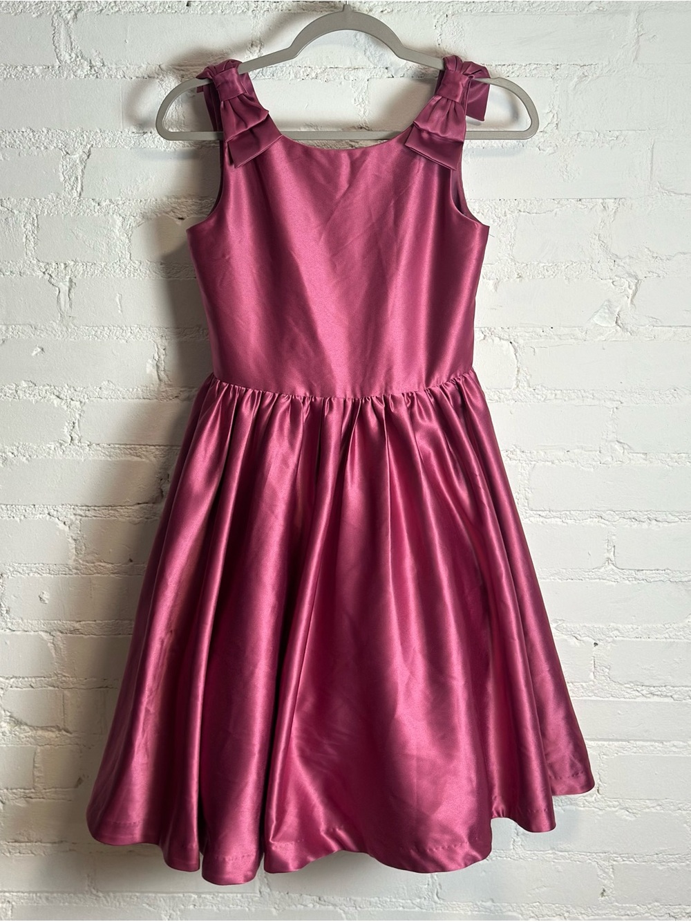 Janie & Jack Girls Satin Bow Sleeve Recital Party Wedding Dress Pink violet 12 - Picture 2 of 9